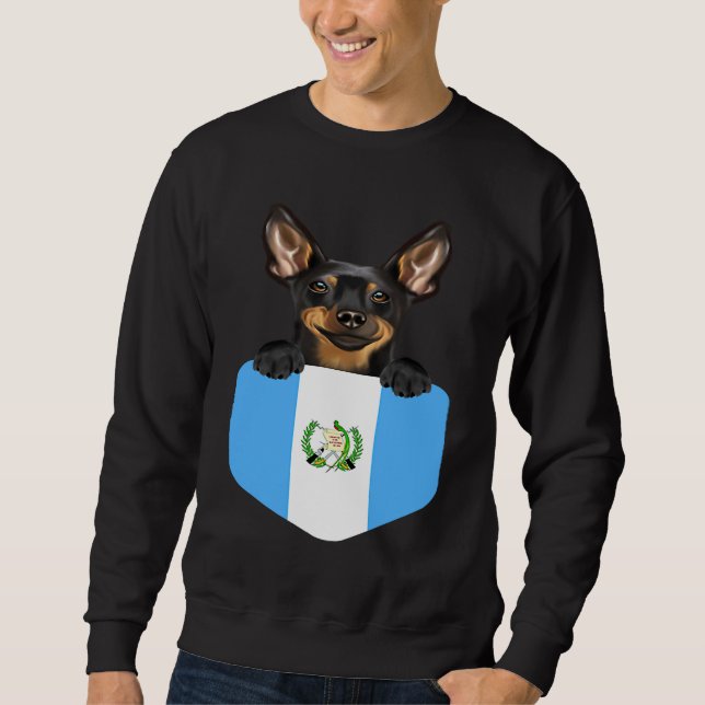 Guatemala Flag Miniature Pinscher Dog In Pocket Lång Ärmad Tröja (Framsida)