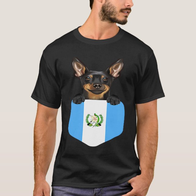 Guatemala Flag Miniature Pinscher Dog In Pocket T Shirt (Framsida)