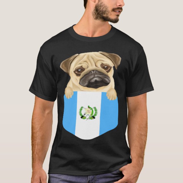 Guatemala Flag Pug Dog In Pocket T Shirt (Framsida)