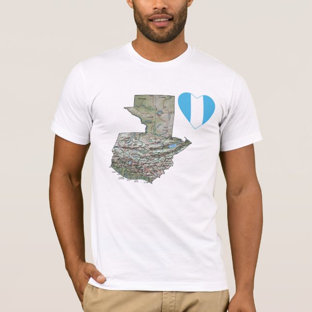 Guatemala Flagga Heart och Karta T-Shirt (Framsida)