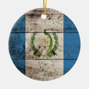 Guatemala flagga på gammalt Wood korn Julgransprydnad Keramik