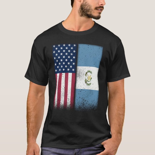 Guatemala Guatemalan American Flags Proud USA T Shirt (Framsida)