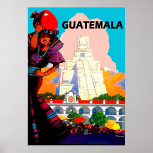 Guatemala, infödd kvinna med krukmakeri, pyramid poster