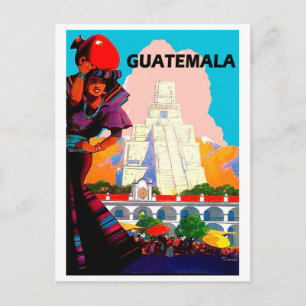 Guatemala, infödd kvinna med krukmakeri, pyramid vykort