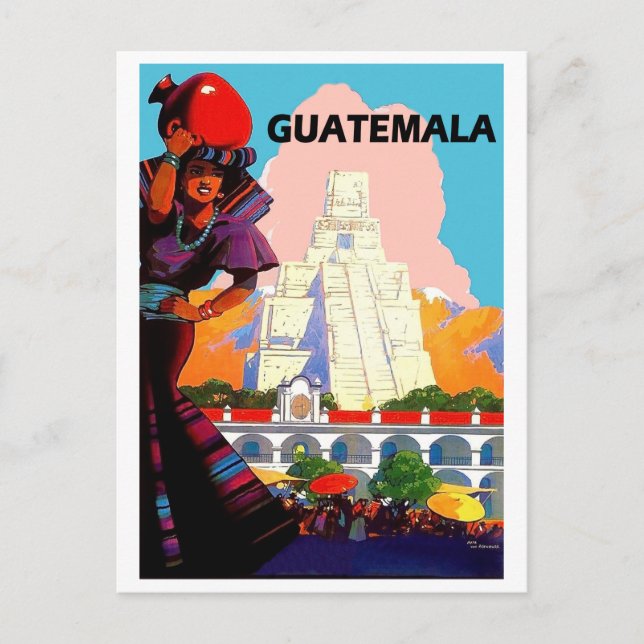 Guatemala, infödd kvinna med krukmakeri, pyramid vykort (Framsida)