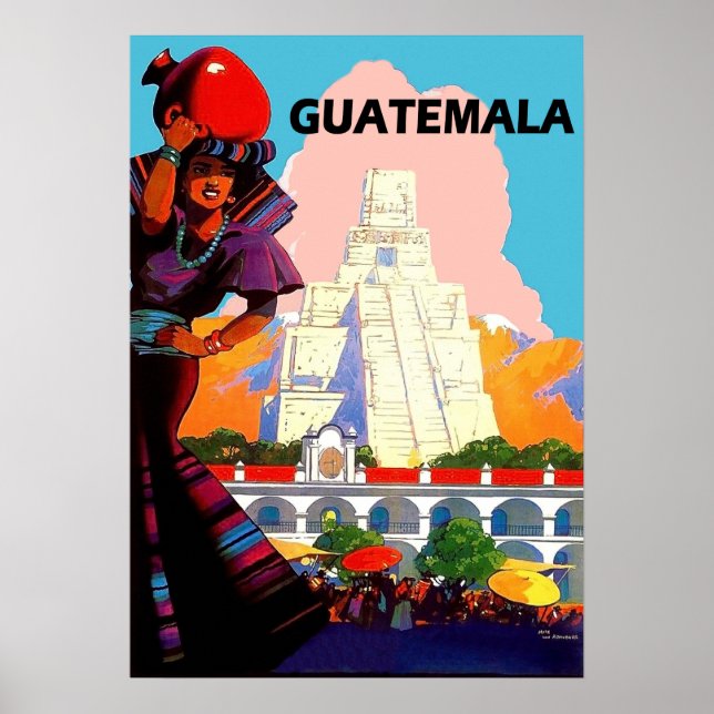 Guatemala, inhemsk kvinna med lergods, pyramid poster (Framsidan)