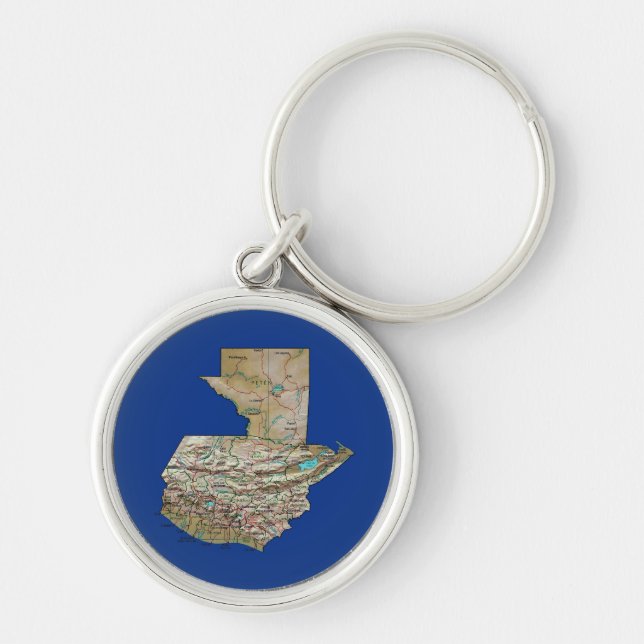 Guatemala Karta Keychain Rund Silverfärgad Nyckelring (Framsidan)