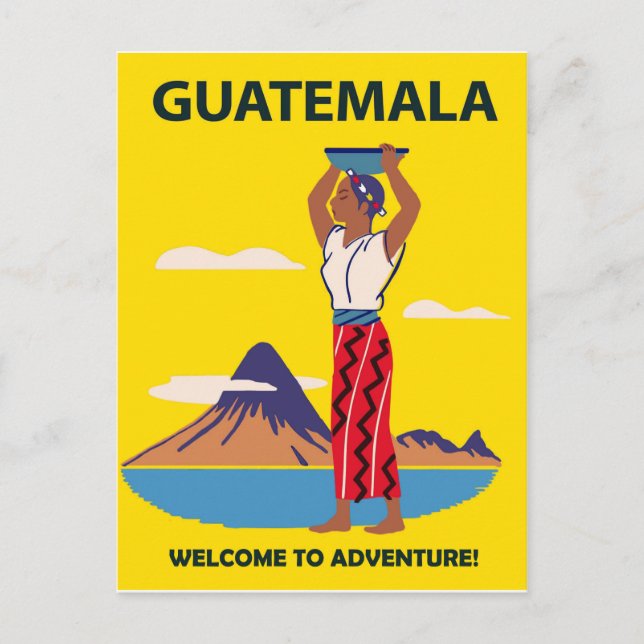 Guatemala, kvinna i folkdräkt med plåt på huvudet vykort (Framsida)