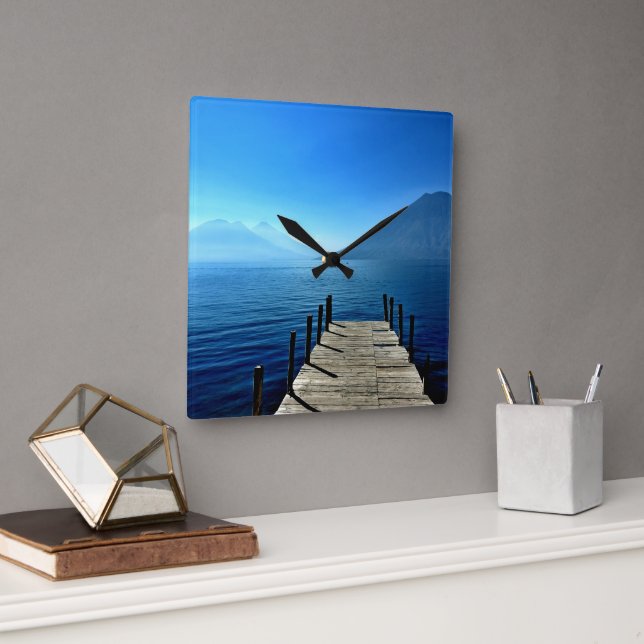 Guatemala - Lago Atitlan Sunrise Fyrkantig Klocka (Kontor)