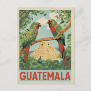 Guatemala Mayan Ruins & Tropical Birds Travel Art Vykort