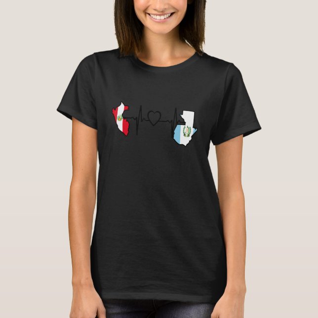 Guatemala Peru Flag Guatemalan Peruvian Heartbeat  T Shirt (Framsida)