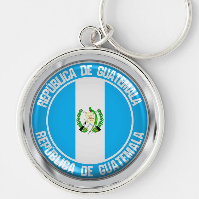 Guatemala-rundans emblem rund silverfärgad nyckelring (Framsidan)
