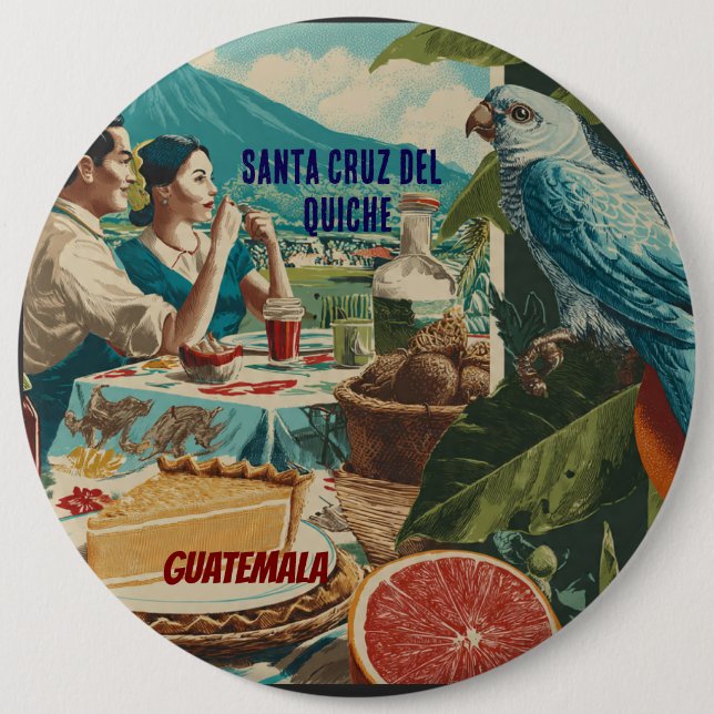 GUATEMALA, SANTA CRUZ DEL QUICHE Retro poster Knapp (Framsida)