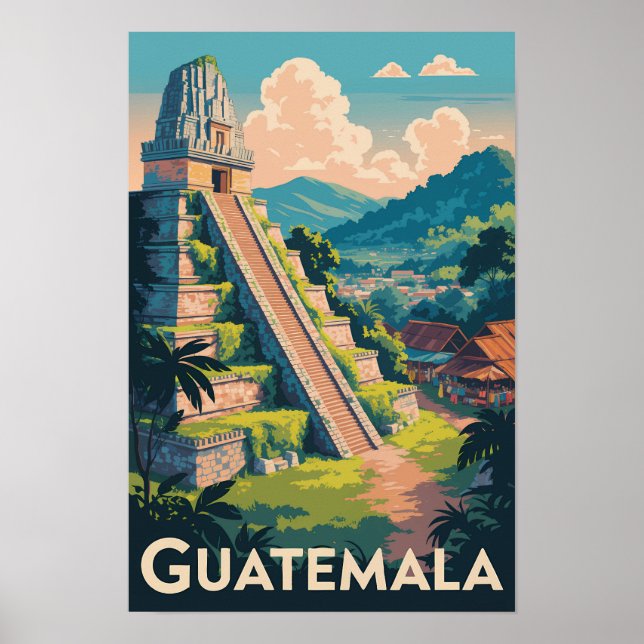 Guatemala Tikal nationalpark illustration resa Poster (Framsidan)