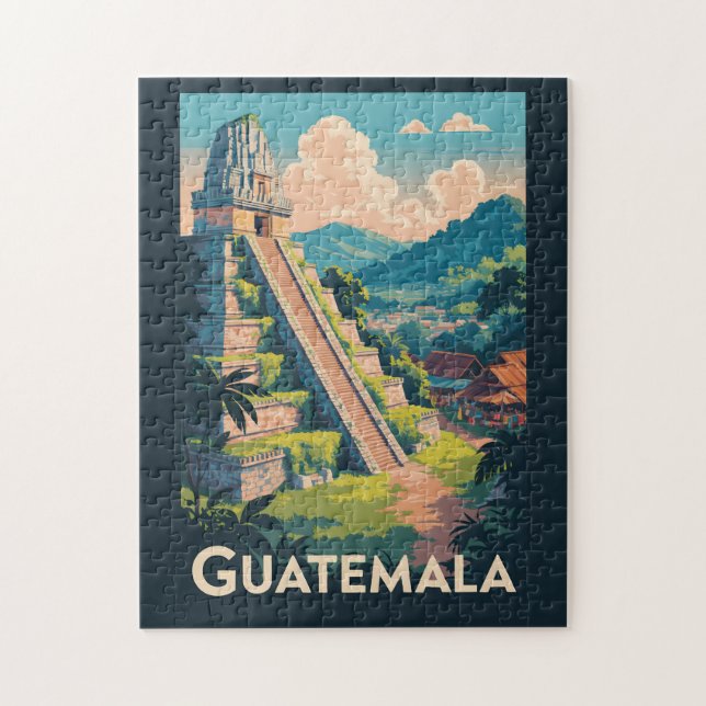 Guatemala Tikal nationalpark Illustration Travel Pussel (Vertikal)