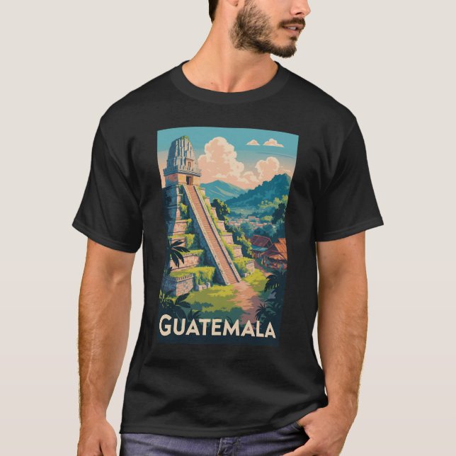 Guatemala Tikal nationalpark Illustration Travel T Shirt (Framsida)