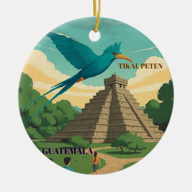 GUATEMALA TIKAL PETEN Retro poster Julgransprydnad Keramik (Framsidan)