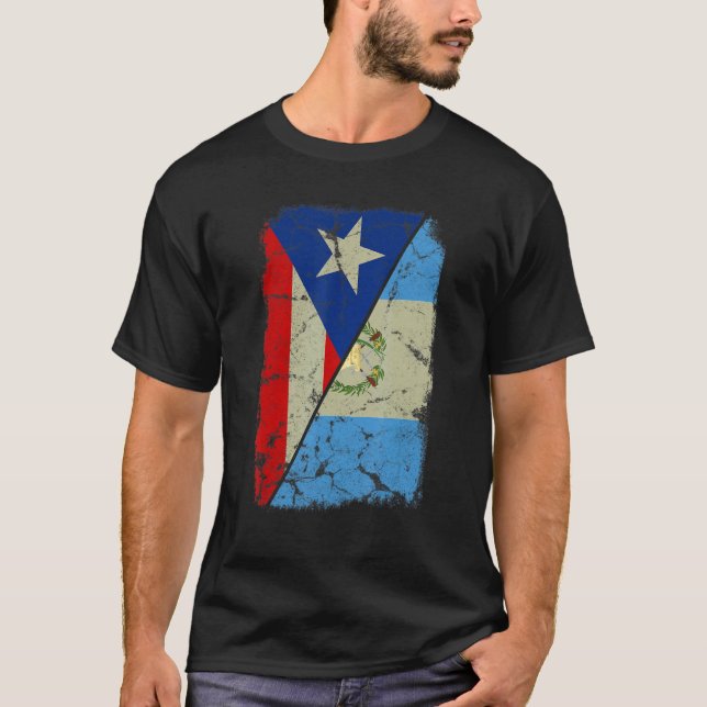 Guatemalan och Puerto Rican Flagga Together Mixed  T Shirt (Framsida)