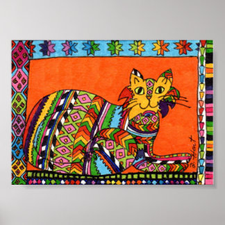Guatemalan Stil Cat Mini Folk Art Poster