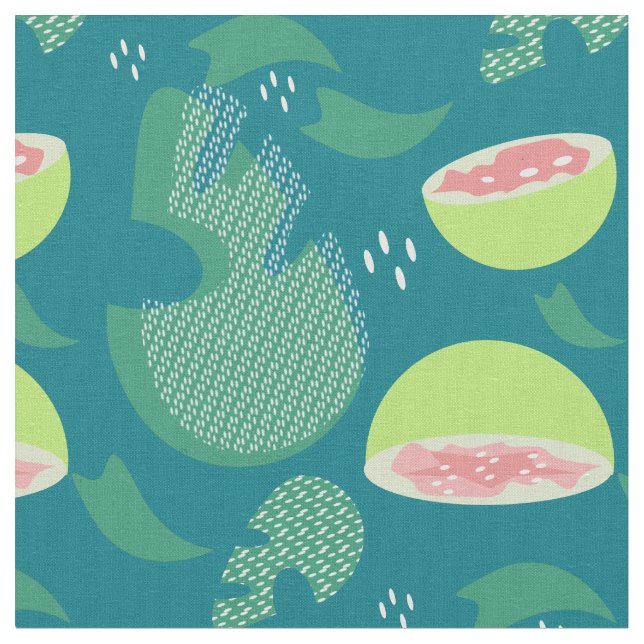 Guava Grönska Rosa Grönt Fruktmönster Tyg (Närbild)