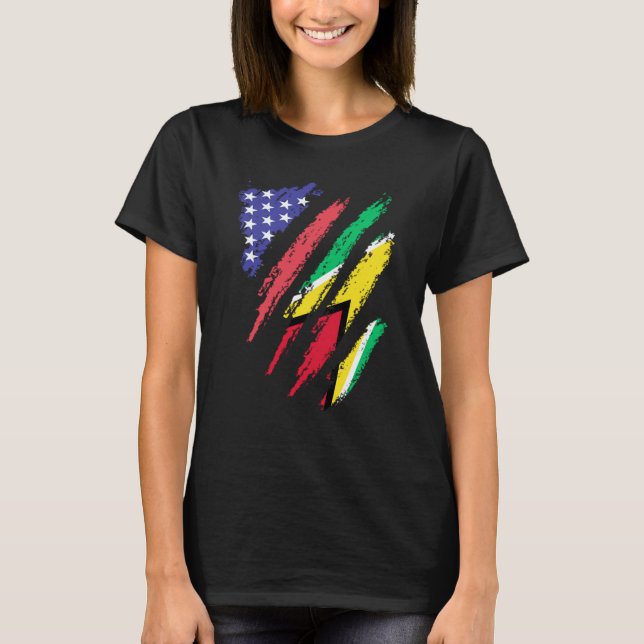 Guayanese American Patriot Grown Heart Flag Stripe T Shirt (Framsida)