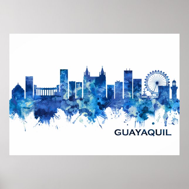 Guayaquil Ecuador Skyline Blue Poster (Framsidan)