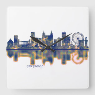 Guayaquil Skyline Fyrkantig Klocka