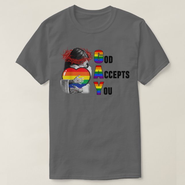 Gud accepterar att du är Christian Rainbow LGBTQ G T Shirt (Design framsida)