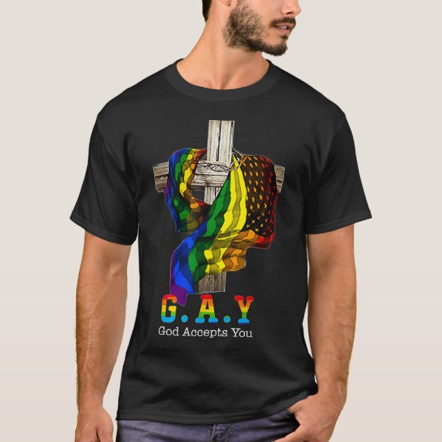 Gud accepterar att du är Christian Rainbow LGBTQ G T Shirt (Framsida)
