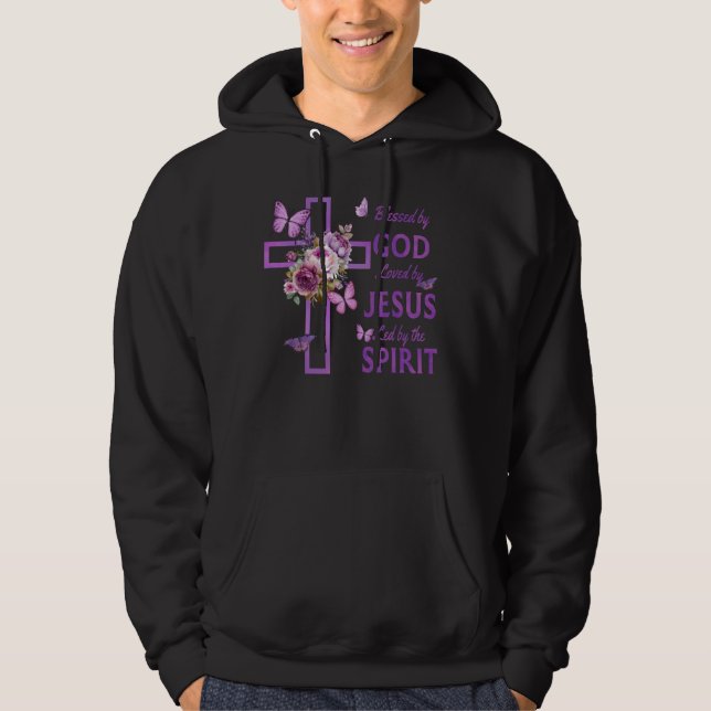 Gud älskar av Jesus Lila Kor Hoodie (Framsida)