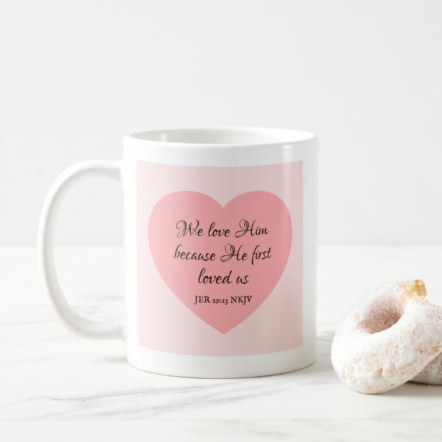 Gud älskar dig Bibelvers Rosa rött hjärta Enkel Kaffemugg (Med munk)