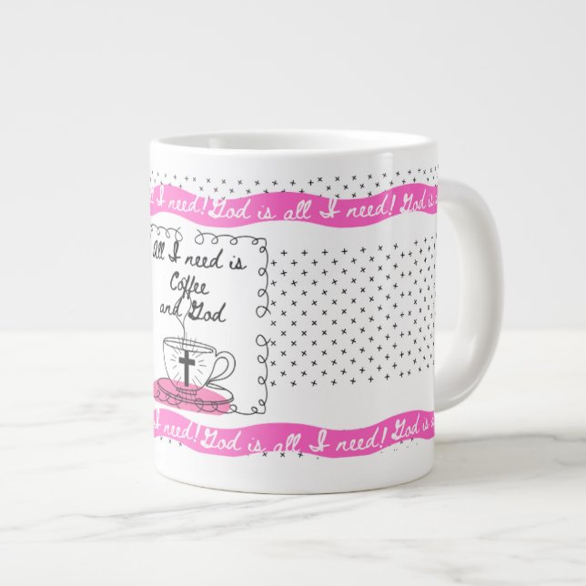 Gud är allt jag behöver Stor kaffemugg! uppmuntran Jumbo Mugg (Framsida höger)