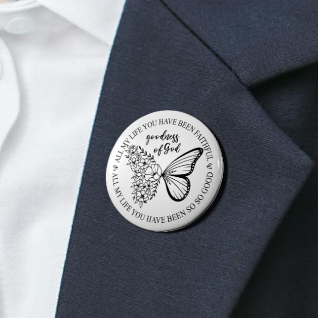 Gud är Bra Butterfly Blommigt Knapp (Show your faith with this stylish button—wear it proudly and remind others of the power of belief!)
