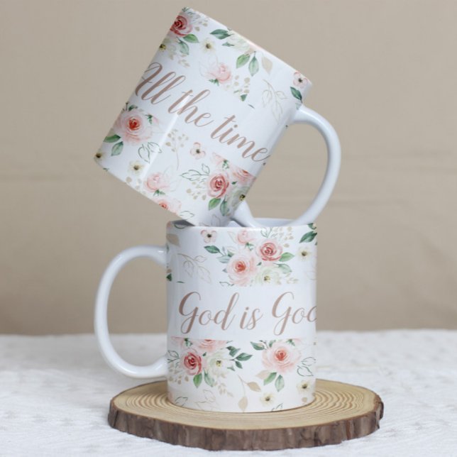 "Gud är Bra. Hela tiden." Blommigt Mugg ("God Is Good. All The Time." Floral Mug)