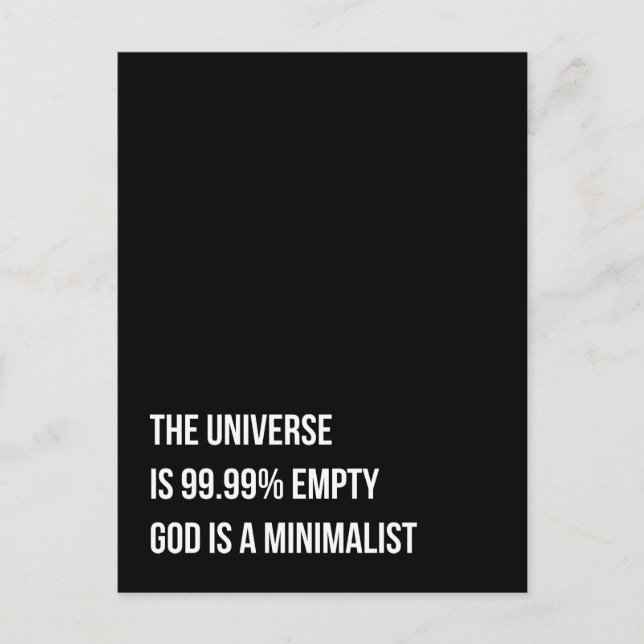Gud är en minimalist vykort (Framsida)