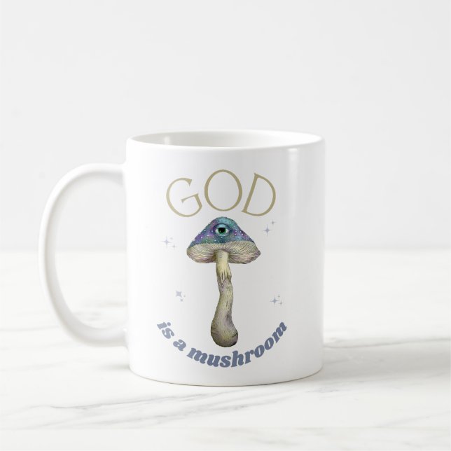 Gud är en mushroom vintage stil kaffemugg (Vänster)