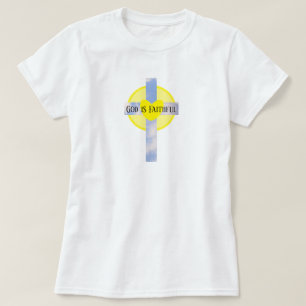 Gud är Faithful Kor Christian Gult och Blue T Shirt