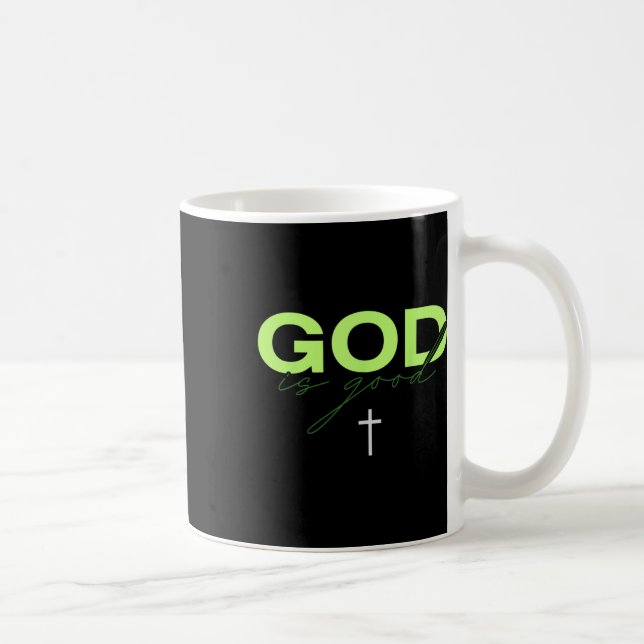 Gud är god grön och vit typografisk kristen kaffemugg (Höger)
