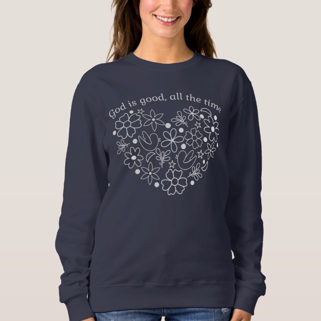 Gud är god hela tiden - Klassisk vit blommig  T Shirt (Framsida)