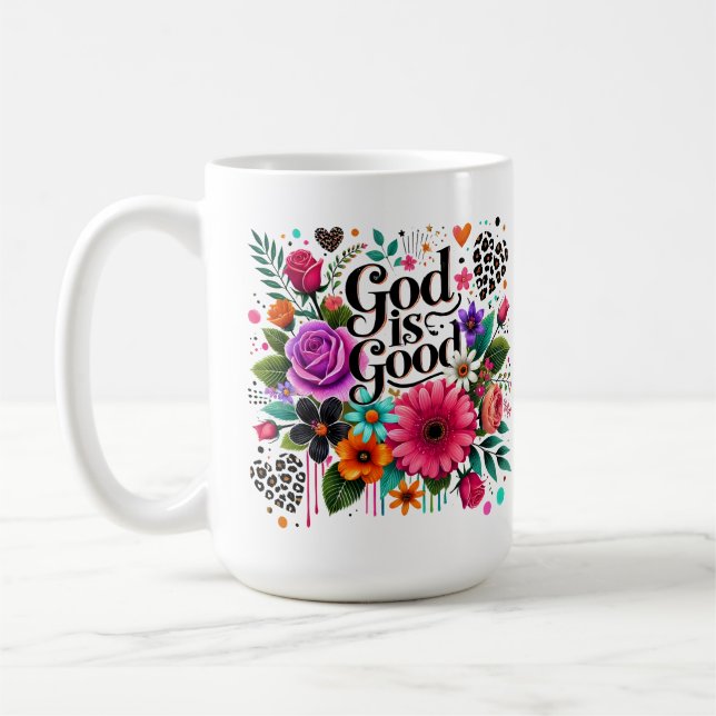Gud är god kristen tro blommig kaffemugg (Vänster)