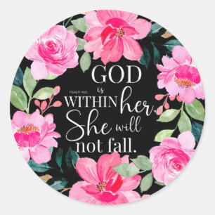 Gud är inom henne - Psalm 46:5 Rosa Blommigt Runt Klistermärke