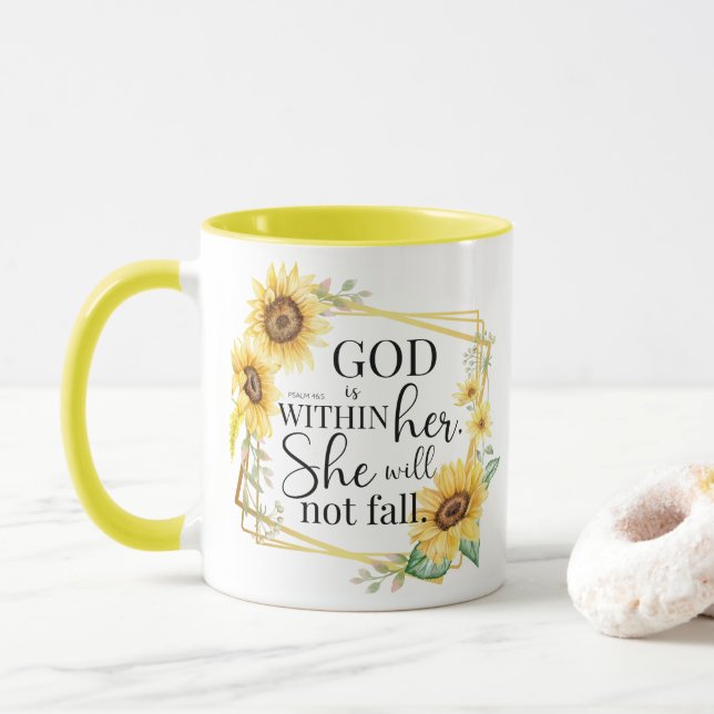 Gud är inom henne - Psalm 46:5 Solros Christian Mugg (Med munk)