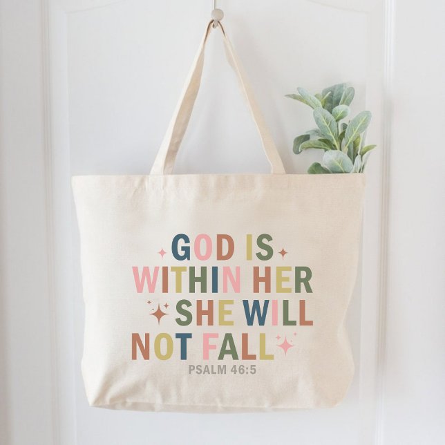 Gud är inom hennes kristna kvinnotro jumbo tygkasse (God Is Within Her Christian Women Faith Based Large Tote Bag)