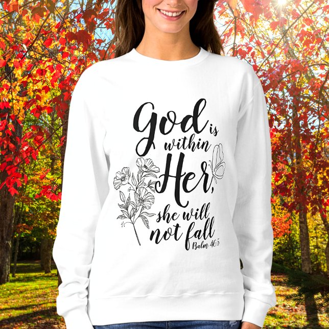 Gud är inom hennes psalm 46:5 Bible Verse Apparel T Shirt (God is within her she will not fall. Psalm 46:5)