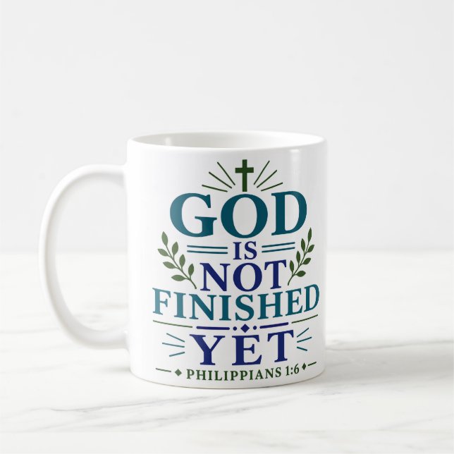 Gud Är Inte Färdig Än Inspirerande Skrift Kaffemugg (Vänster)