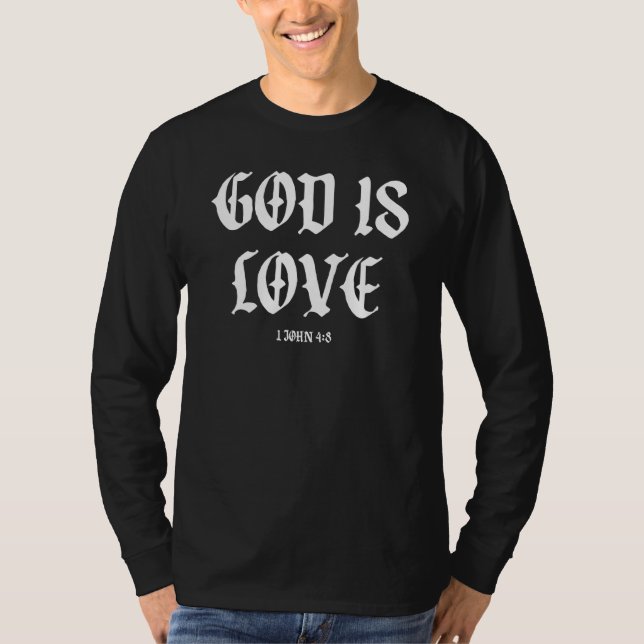 Gud är Kärlek 1 John 48 Alpha Omega Couture T Shirt (Framsida)