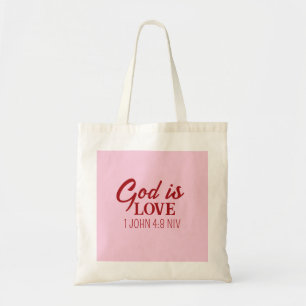 Gud är Kärlek Bible Verse Christian Faith Rosa Tygkasse