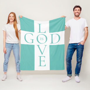 Gud är Kärlek citat Christian Aqua Blue och White Fleecefilt