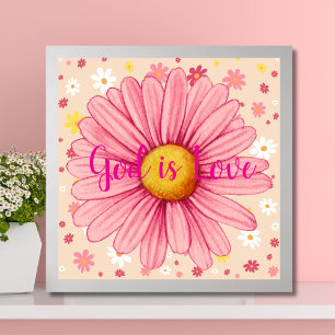 Gud är Kärlek Colorful Rosa Solrosbibelcitat Poster