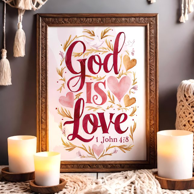 Gud är Kärlek Rosa och Guld Christian Wall Art Poster (Skapare uppladdad)